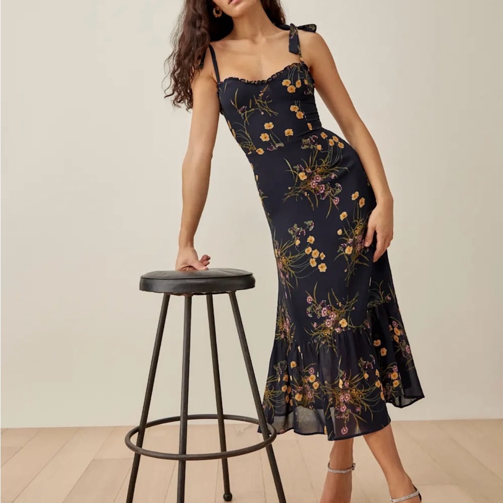 Reformation Nikita Navy Floral Dress